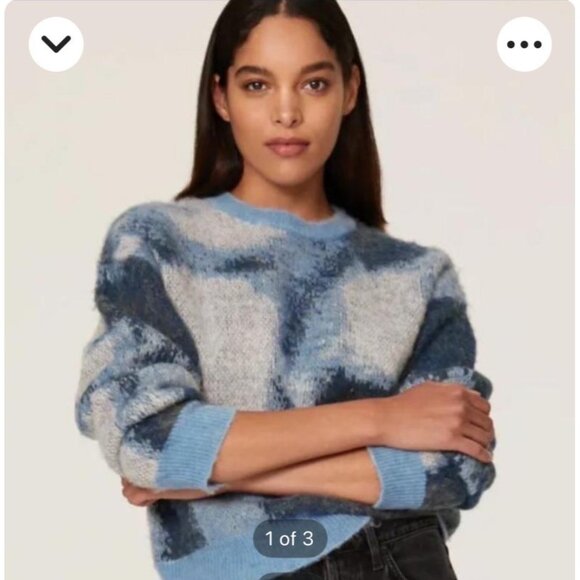 The Kooples Paris Womens Size 2 Intarsia Knit Crewneck Sweater Blue & Grey - Picture 1 of 6